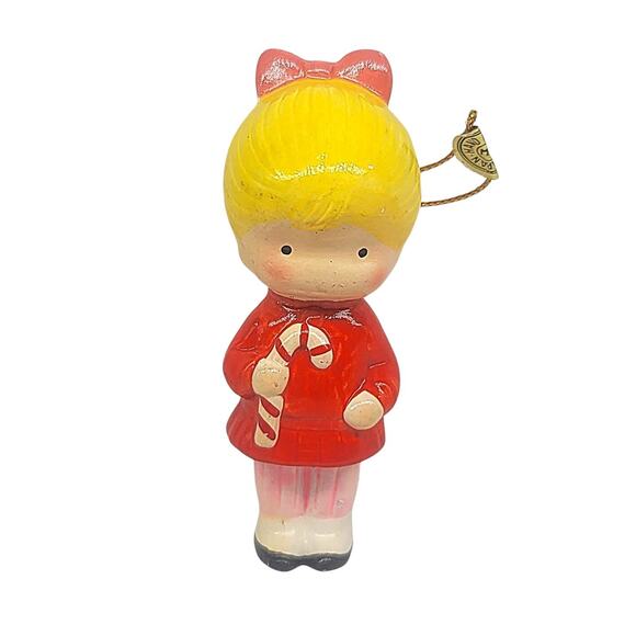 Vtg 1972 Joan Walsh J.W. Anglund Ceramic Candy Cane Girl Christmas Ornament CL48 - Picture 1 of 5